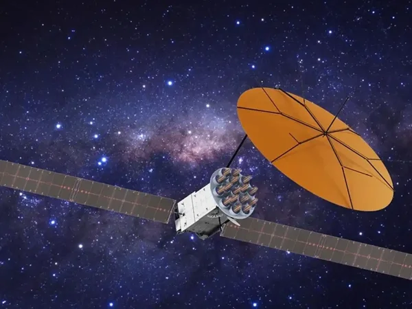 On-orbit render of Boeing's MUOS SLE satellite design. (Boeing image)